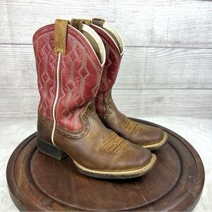 Ariat Style 10017316 Square Toe Red & Brown Kids Youth Boots Size 12 Western